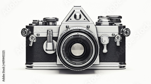 Vintage analogue SLR camera isolated on white background