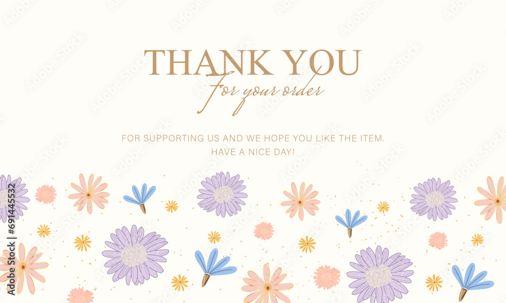 thank you card with colorful cute flowers decoration. suitable for your project and small business