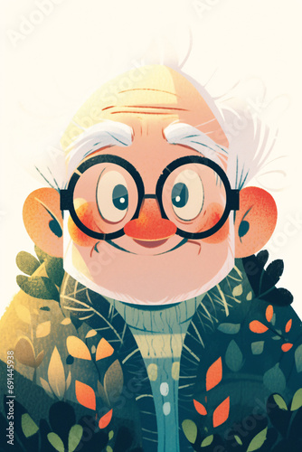 Cute old grandpa character illustration, Father's Day concept illustration