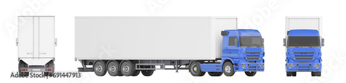 Fotografia Mock-up of a truck with a semi-trailer on a white background for vehicle branding, corporate identity