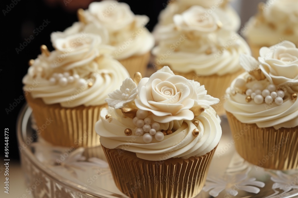 cupcakes with cream and flower decoration cupcakes with cream and flower decoration