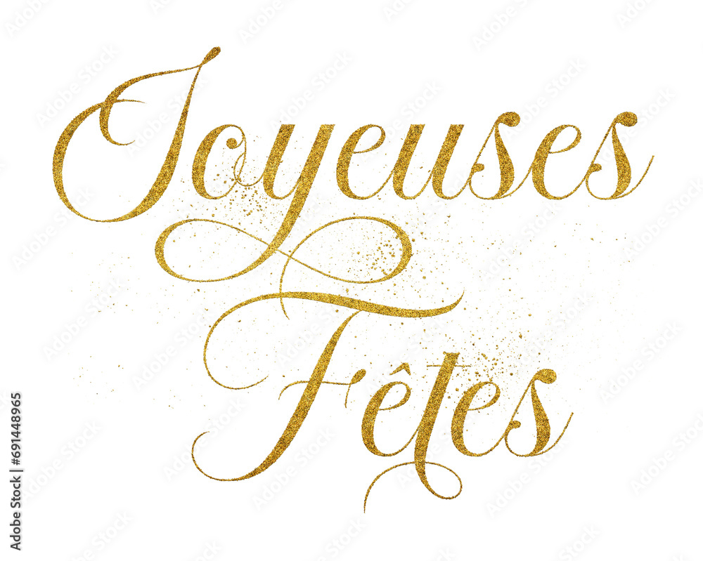 Joyeuses Fêtes (Happy Holidays) French text written in elegant script ...