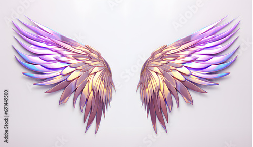 Magic rainbow colors angel wings isolated on white background © Oksana