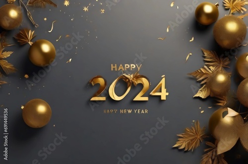 2024 text background. New year and business concept strategy, beautiful golden happy new year text 2024 with awesome black abstract background generative Ai 