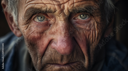 
close-up of an old man's face with a piercing gaze photo