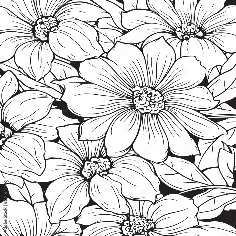 variety of flowers pattern coloring page