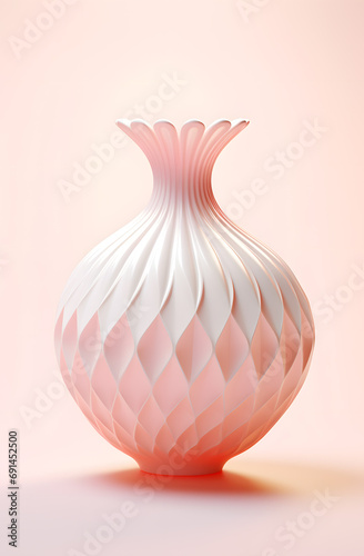 Glossy glass empty vase on pink background