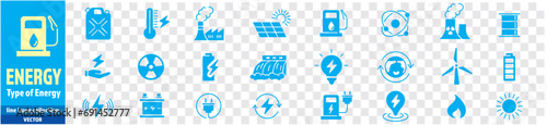 Electricity, Energy Types, Energy, icons collection editable stroke, Hydroelectric, Solar, Water, fire, Power Supply, Coal mine, vector illustration.