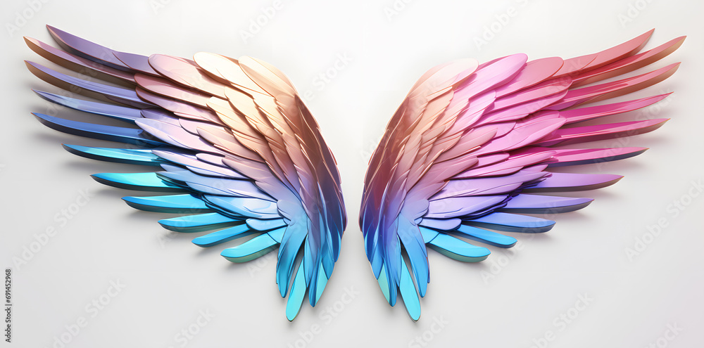 Obraz premium Magic rainbow colors angel wings isolated on white background