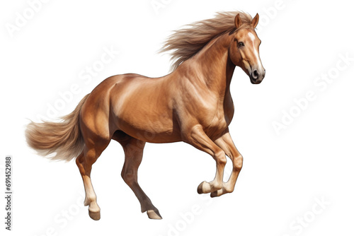 a brown horse in running jumping PNG isolated on white transparent background © MAXXIMA Graphica