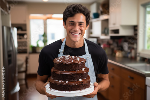Young man  holding birthday cake