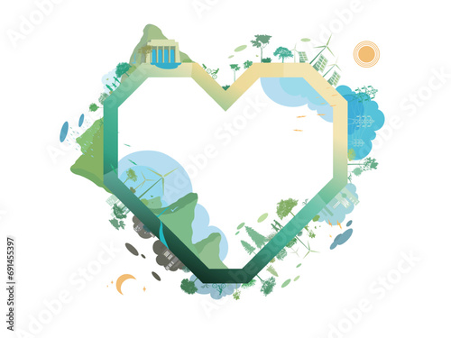 heart frame with corner shows by the love of green environmental its suit to add words inside about ESG - Environmental, Social, and Governance vector illustration graphic EPS 10