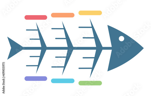 Empty fishbone diagram template in flat design on white background.