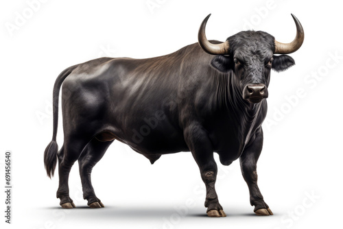 Black bull isolated on white background.