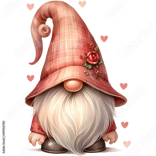 Cute Red Valentine's Gnome Watercolor Clipart