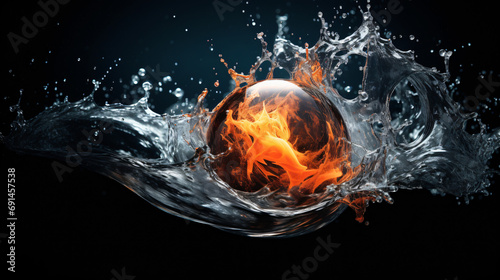 Water ball explosion on black background