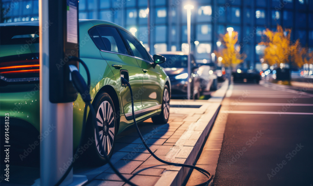 Electric Vehicle Charging at Public Charging Station - Eco-Friendly Transport Electric Vehicle Charging at Public Charging Station - Eco-Friendly Transport