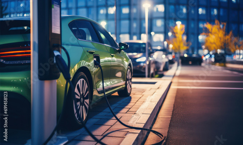 Electric Vehicle Charging at Public Charging Station - Eco-Friendly Transport