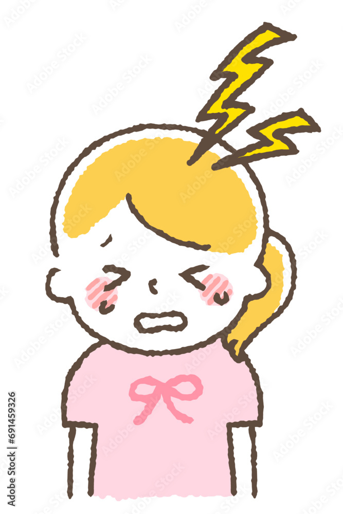 風邪をひいている子供。体調不良の症状。 風邪をひいている子供。体調不良の症状。