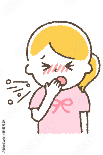 風邪をひいている子供。咳や発熱などの体調不良の症状。