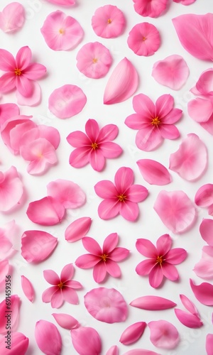 Collection Of Soft Pink Flower Petals Isolated.