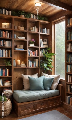 A Cozy Reading Nook Adorned With Comfortable Seating And Bookshelves, Offering A Peaceful Retreat Amidst A Rain-Soaked Setting. © Pixel Matrix