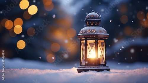 Christmas Lantern On Snow