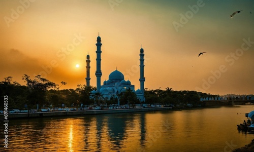 mosque in papercur background
