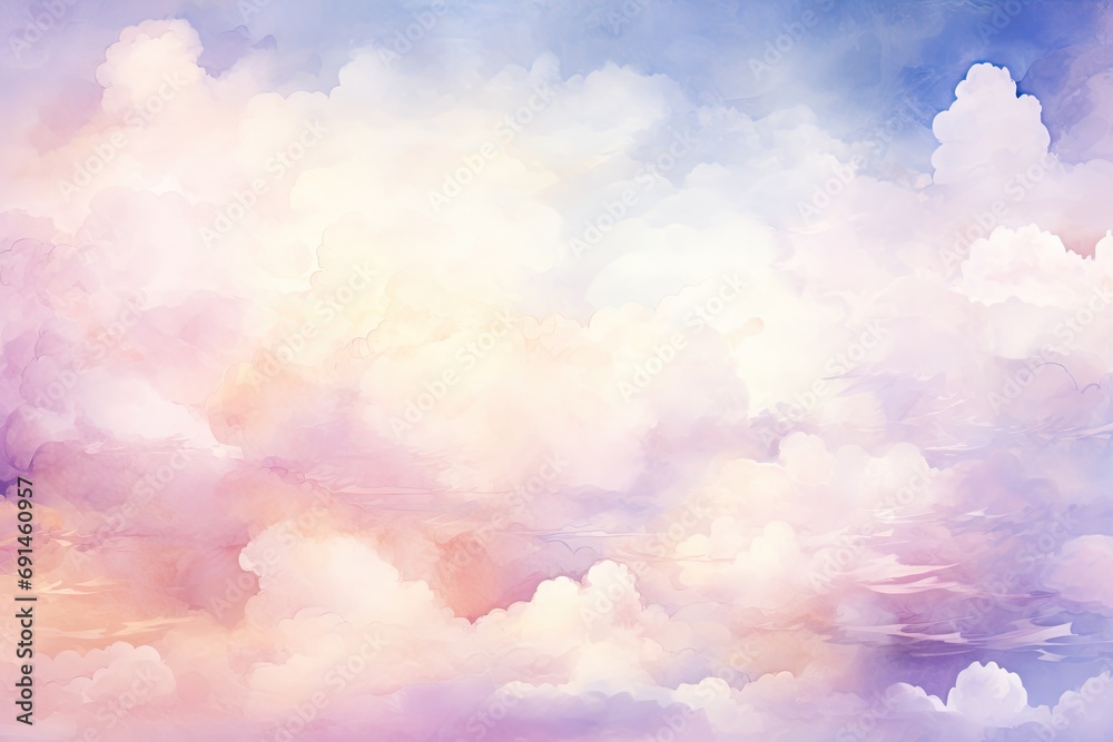 Watercolor clouds. A pleasant, gentle background. Pink, blue and white sky
