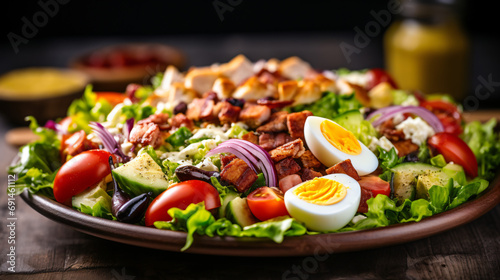 Close up cobb salad full of chunks of vegetables photo
