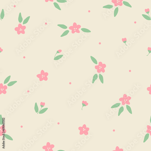 Seamless delicate cottagecore floral pattern with vintage motif