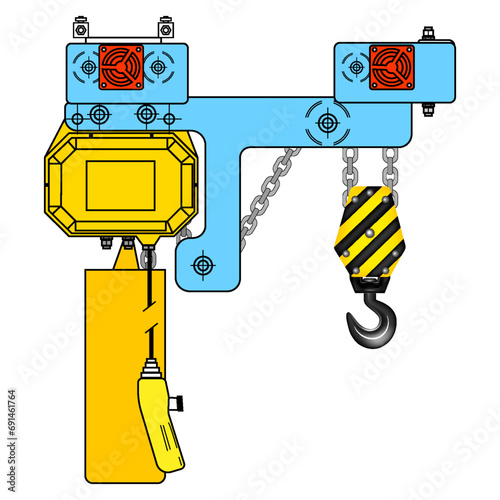  Chain hoist. Color drawing. White background.