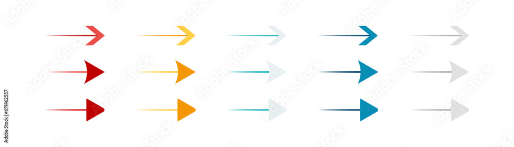 Arrow icon set. Colored arrow symbols. Arrow of different types. Arrow isolated vector graphic elements.