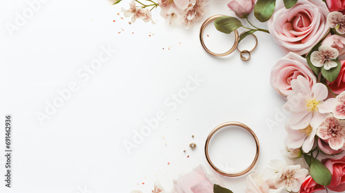 Wedding invitation with rings flowers