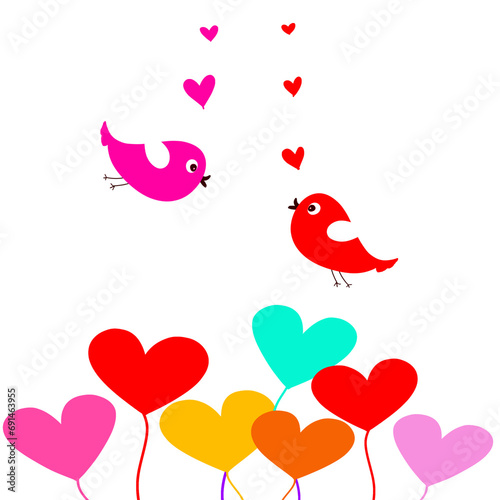valentine card with hearts bird love