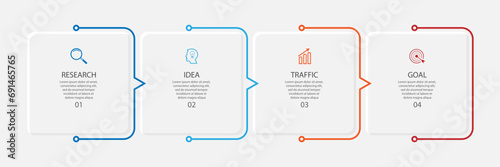 business infographic template 4 options or steps. thin line design with icons, text, number. used for process diagrams, workflow layouts, flowcharts, infographics, 
and your presentations