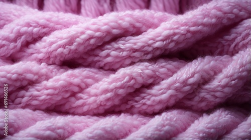 A delicate lilac yarn intricately woven into a magenta fabric, ready to be transformed into a cozy piece of clothing through the art of knitting and crochet