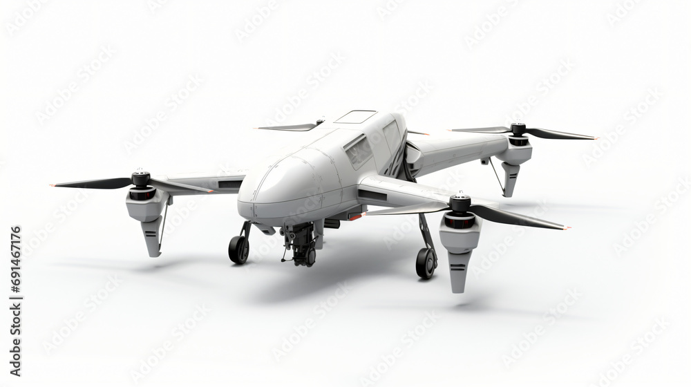 White military unmanned drone isolated on white background
