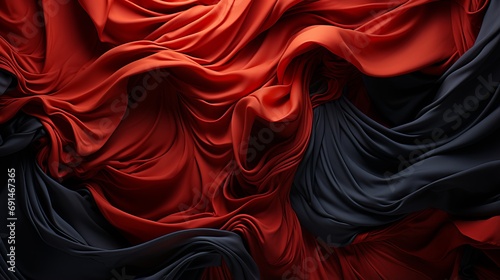 A vibrant and striking art piece, showcasing the dynamic interplay of bold red and black fabrics