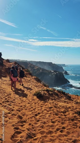 Rocky Algarvian coast in the southwestern part of Portugal. Portugal Hiking Rota Vicentina the Fisherman's Trail, Coastline to Wild and Rugged Beaches Cliff Side Paths Atlantic Ocean 