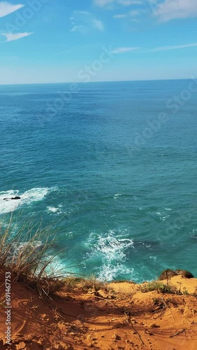 Rocky Algarvian coast in the southwestern part of Portugal. Portugal Hiking Rota Vicentina the Fisherman's Trail, Coastline to Wild and Rugged Beaches Cliff Side Paths Atlantic Ocean 