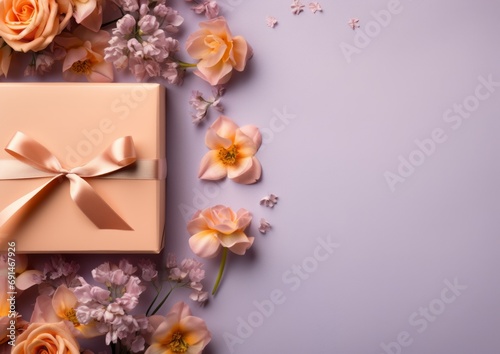Top view concept photo of woman s day composition gift boxes with bows ribbon flowers on isolated pastel background with copyspace for text