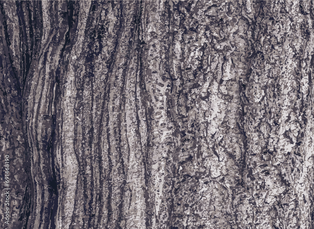 Obraz premium Vector illustration of Sakura or Prunus serrulata bark close-up. The texture of the trunk of Sakura. Background from living wood. Forest nature skin. 