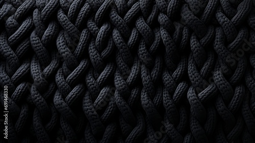 A tightly woven rope-like texture adds depth and strength to the sleek, sophisticated allure of this jet black knitted fabric photo
