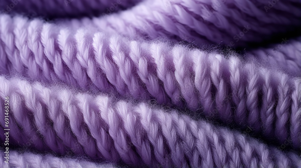 A vibrant thread of lilac and violet intertwines in a soft knitted fabric, evoking feelings of warmth and coziness