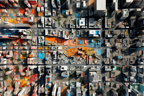 Digital elevation model. GIS product made after proccesing aerial pictures taken from a drone. It shows city urban area with roads and suburbs photo