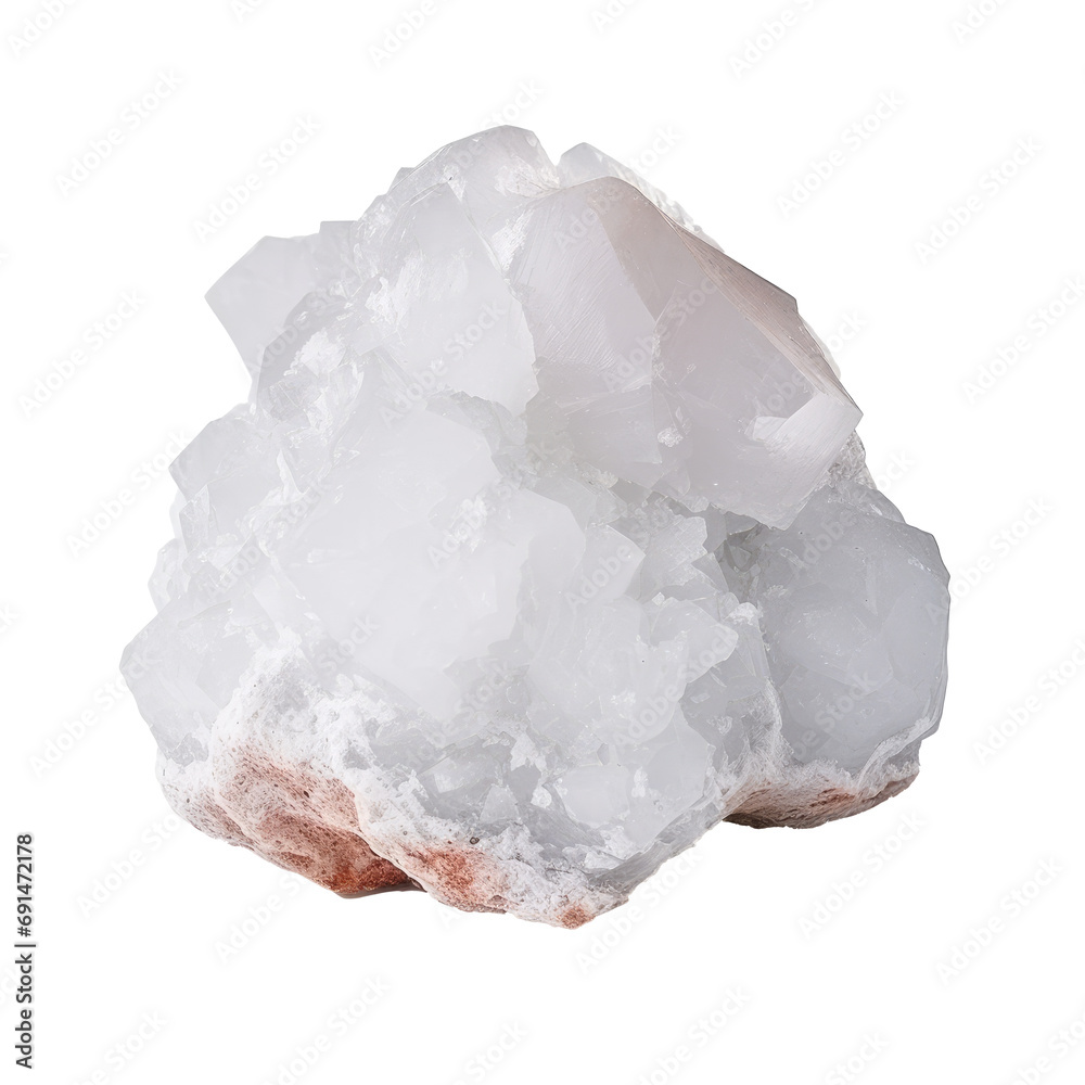 Cluster of translucent rock salt crystals, isolated on a transparent background