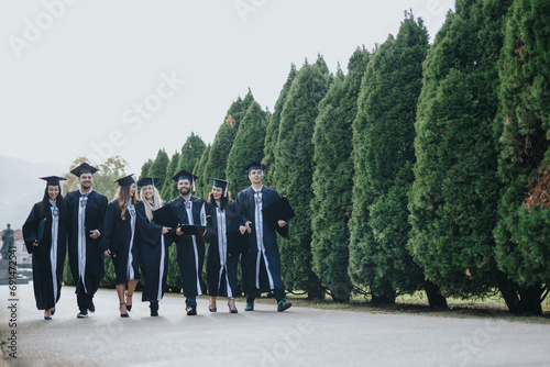 Group of University Students Celebrating Graduation Achievement in Sunny Park