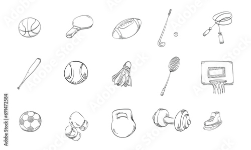 sport equipment handdrawn collection