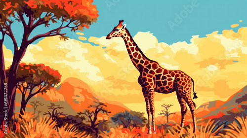 Savanna Elegance  Giraffe s Fauvist Stance